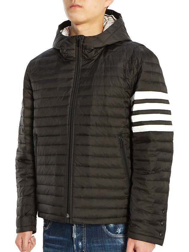 Matte Nylon 4-Bar Stripe Downfill Quilted Hoodie Padding Black - THOM BROWNE - BALAAN 4