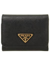 Saffiano Tri-Fold Leather Half Wallet Black - PRADA - BALAAN 2