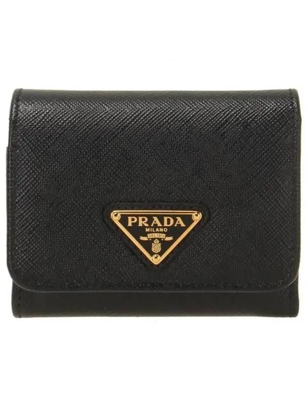 Saffiano Tri-Fold Leather Half Wallet Black - PRADA - BALAAN 2