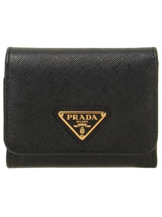 Saffiano Tri-Fold Leather Half Wallet Black - PRADA - BALAAN 2