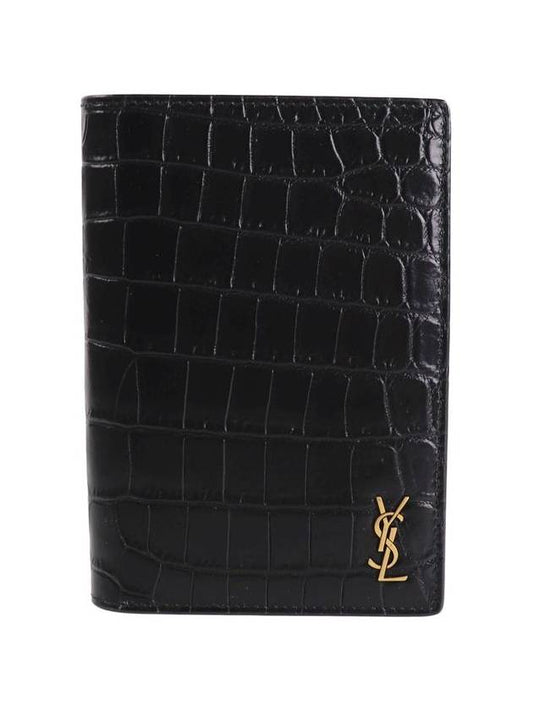 Monogram Crocodile Card Passport Wallet Black - SAINT LAURENT - BALAAN 2