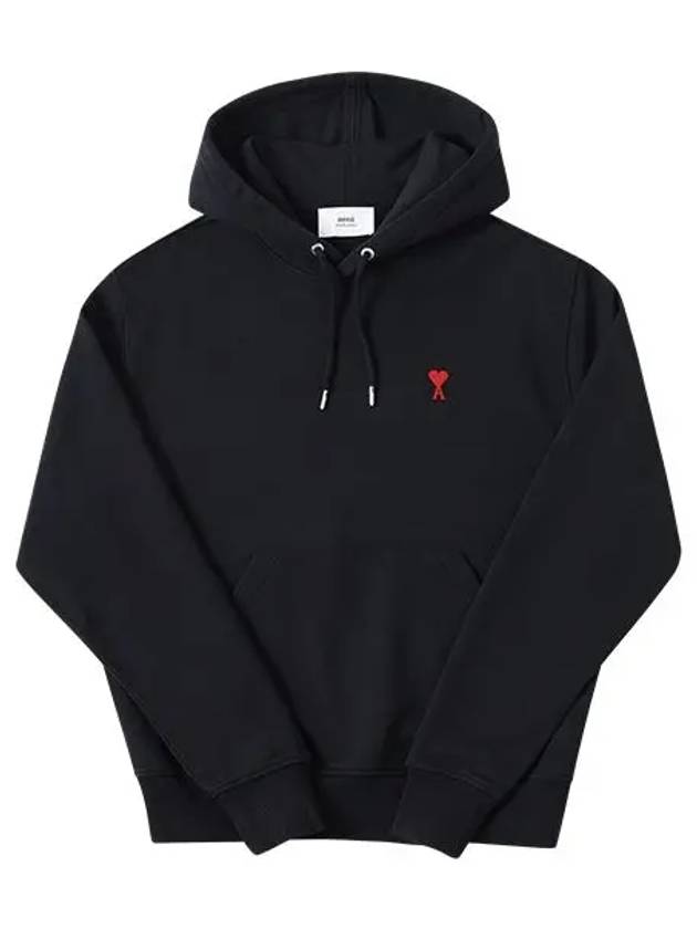 Heart Logo Cotton Hoodie Black - AMI - BALAAN 3