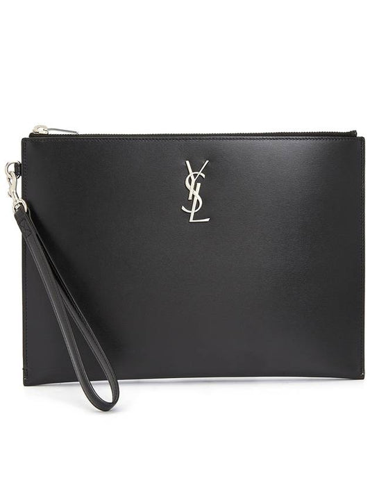 Monogram Silver Logo Clutch Bag Black - SAINT LAURENT - BALAAN 2