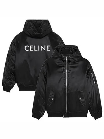 Back Logo Chain Hooded Nylon Down Zip-up Black Men's Jacket 048S 2W749 38NO - CELINE - BALAAN 1