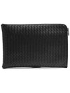 Intrecciato Weaving Zipper Medium Clutch Bag Black - BOTTEGA VENETA - BALAAN 2