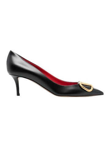 V Logo Signature Leather Pumps Black - VALENTINO - BALAAN 1