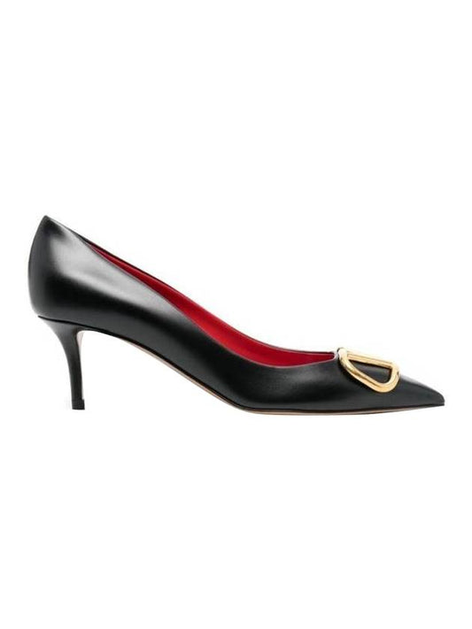 V logo signature leather pumps heel black - VALENTINO - BALAAN.