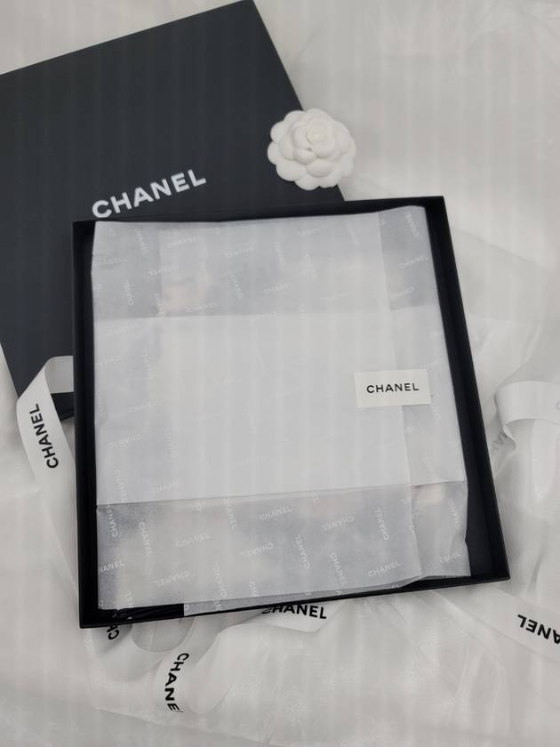 Camellia Scarf Silk White Black A39577 - CHANEL - BALAAN 8