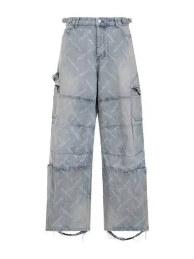 Bal Diagonal Allover Cargo Wide Jeans Blue - BALENCIAGA - BALAAN 2