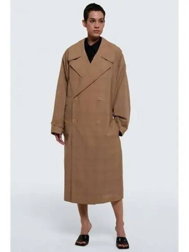 Check Pattern Breasted Double Coat Beige - LEMAIRE - BALAAN 2