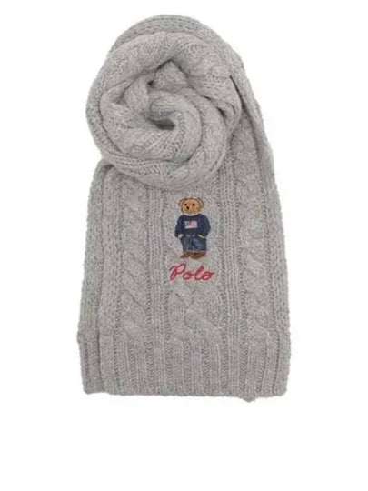 Embroidered Bear Cable Knit Wool Muffle Grey - POLO RALPH LAUREN - BALAAN 2