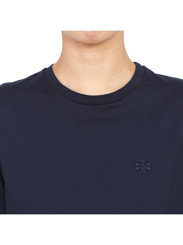 Embroidered Logo Cotton Short Sleeve T-Shirt Navy - TORY BURCH - BALAAN 7