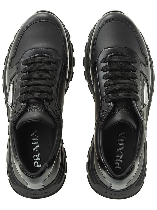 Triangle Logo Leather Low-Top Sneakers Black - PRADA - BALAAN 7