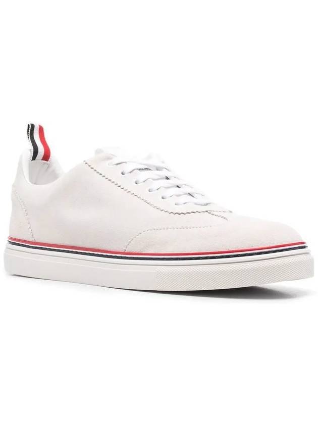 Men's 3 Bar Suede Low Top Sneakers White - THOM BROWNE - BALAAN 4