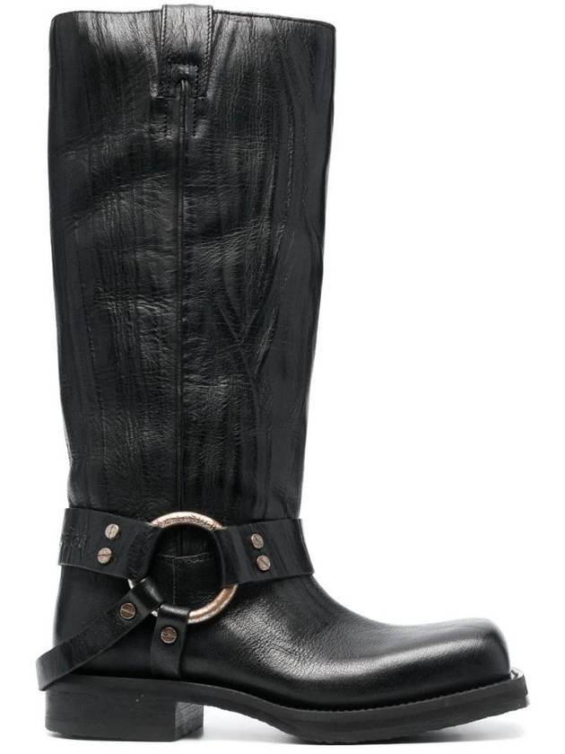 Buckle Leather Middle Boots Black - ACNE STUDIOS - BALAAN 1