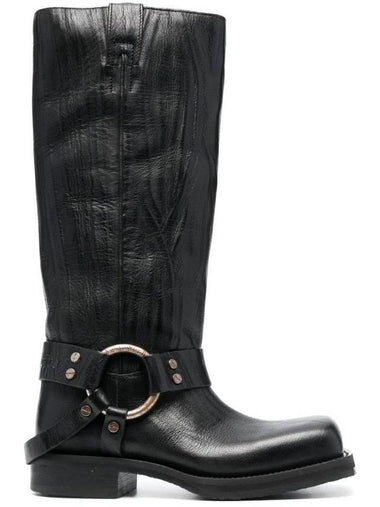 Buckle Leather Middle Boots Black - ACNE STUDIOS - BALAAN 1