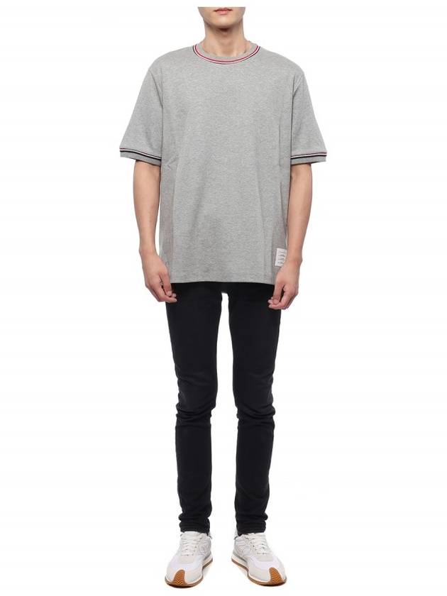 RWB Trimmed Cotton Short Sleeve T-Shirt Grey - THOM BROWNE - BALAAN 4