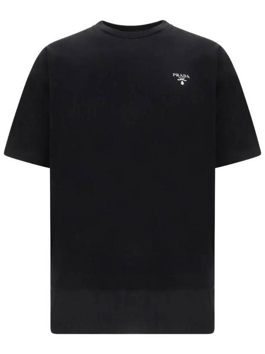 logo crew neck cotton short sleeve t-shirt black - PRADA - BALAAN 1