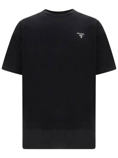 Logo Crew Neck Cotton Re-Nylon Short Sleeve T-shirt Black - PRADA - BALAAN 1