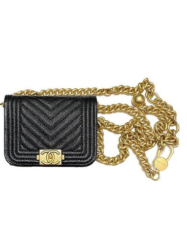 Boy Chevron Caviar Chain Small Belt Bag Black - CHANEL - BALAAN 1