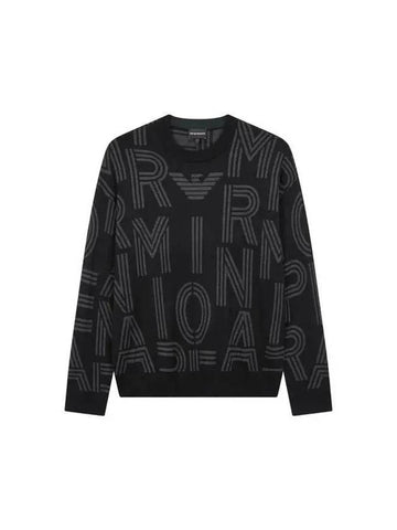 Men s Line Logo Pattern Knit Black 271545 - EMPORIO ARMANI - BALAAN 1