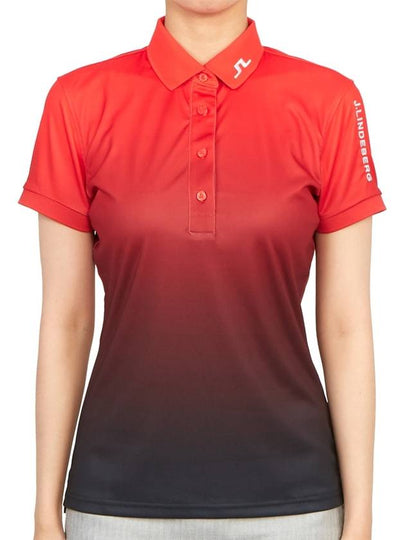 Women's Tour Tech Print Short Sleeve Polo Shirt Red - J.LINDEBERG - BALAAN 2