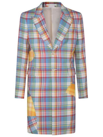 HOMME PLUS BLUE AND YELLOW WOOL BLEND CHECK COAT PKJ0260511 - COMME DES GARCONS - BALAAN 1