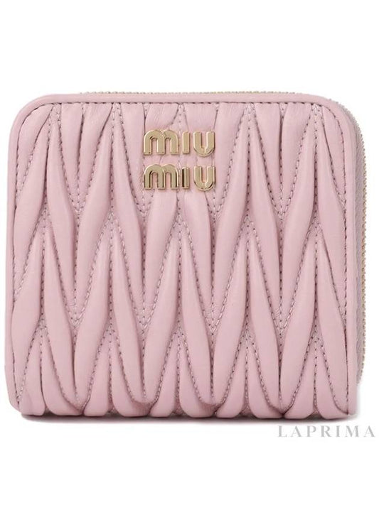 Matelasse Logo Bifold Half Wallet Pink - MIU MIU - BALAAN 2