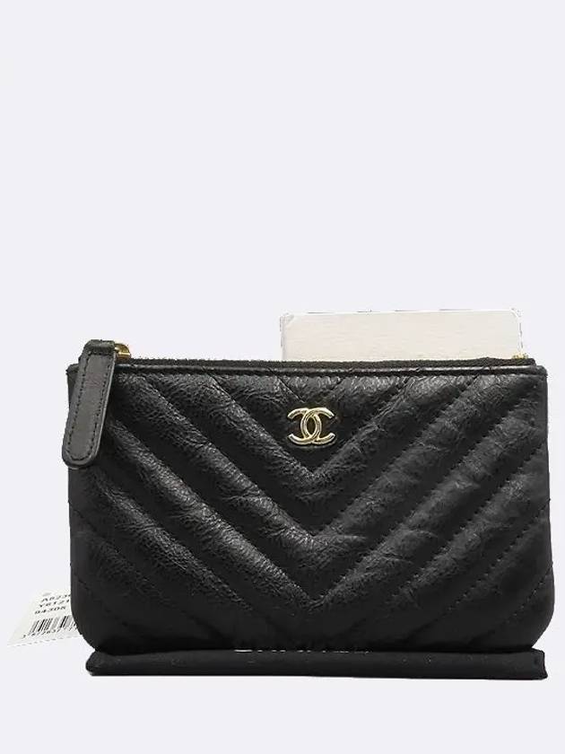 A82365 Black Chevron Leather Gold Plated COCO Logo Classic Mini Pouch - CHANEL - BALAAN 1