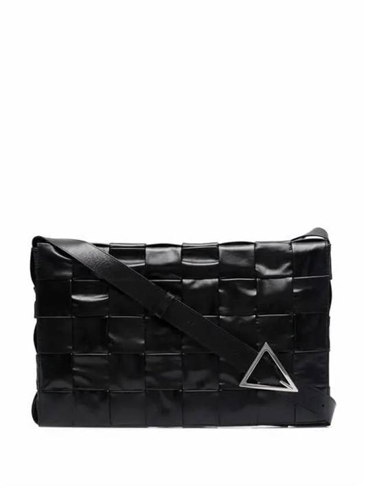 Maxi Intrecciato Leather Cross Bag Black - BOTTEGA VENETA - BALAAN 1