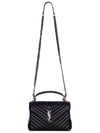 Silver Monogram College Medium Chain Crossbody Bag in Matelasse Leather Black - SAINT LAURENT - BALAAN 6