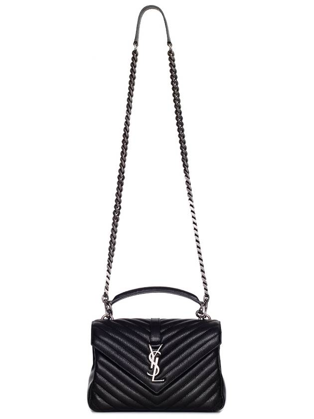 Silver Monogram College Medium Chain Crossbody Bag in Matelasse Leather Black - SAINT LAURENT - BALAAN 6