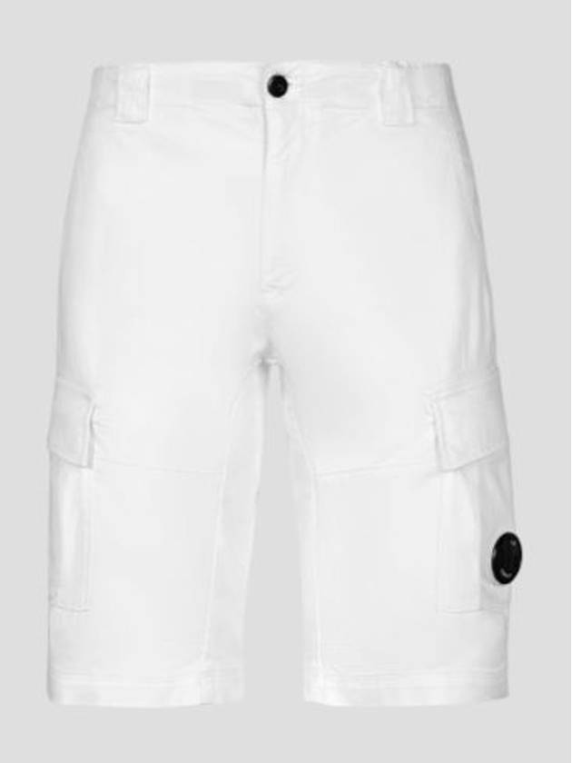Men's Stretch Satin Lens Cargo Shorts White - CP COMPANY - BALAAN.
