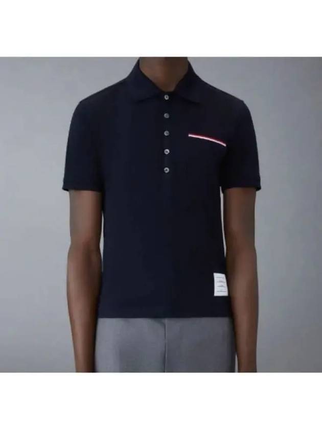 Men's Three Stripes Pocket Mercerized Short Sleeve Polo Shirt Navy - THOM BROWNE - BALAAN 2