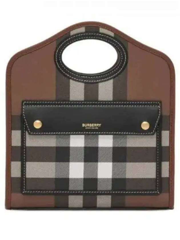 Mini Pocket Checked Leather Cross Bag Dark Birch Brown - BURBERRY - BALAAN 2