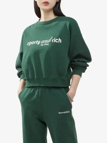 Logo Print Crop Sweatshirt Forest Green CRAW2371FO - SPORTY & RICH - BALAAN 1