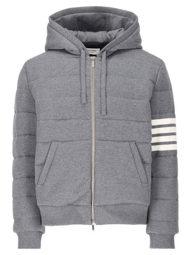 Jersey Stitch Padded 4 Bar Zip-Up Hoodie Grey - THOM BROWNE - BALAAN 1