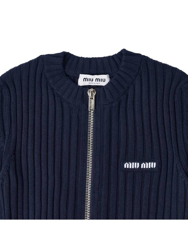 Women's Logo Knit Full Zip Up Cardigan Navy - MIU MIU - BALAAN 4