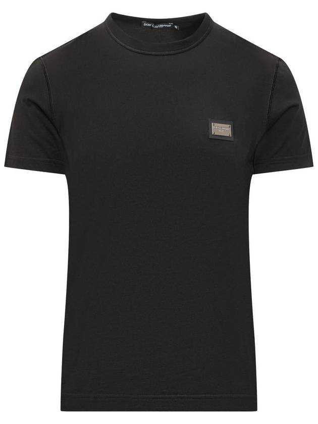 Logo Patch Crew Neck Cotton Short Sleeve T-Shirt Black - DOLCE&GABBANA - BALAAN 2