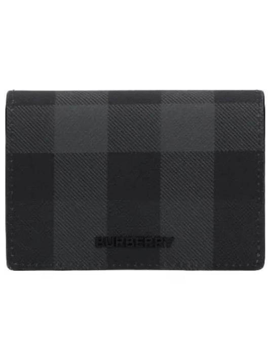 Checked leather folding card holder charcoal wallet - BURBERRY - BALAAN 1