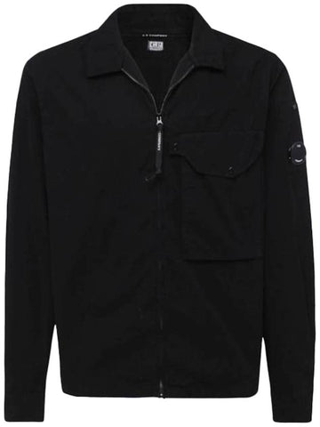 Garment Dying Lens Wappen Zip-up Long Sleeve Shirt Black - CP COMPANY - BALAAN.