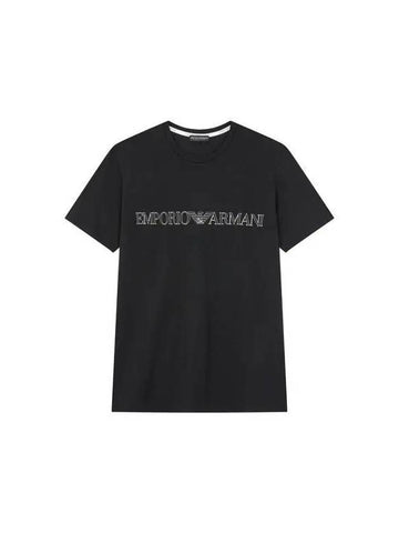 UNDERWEAR Men's Outline Logo Lounge T-Shirt Black - EMPORIO ARMANI - BALAAN 1
