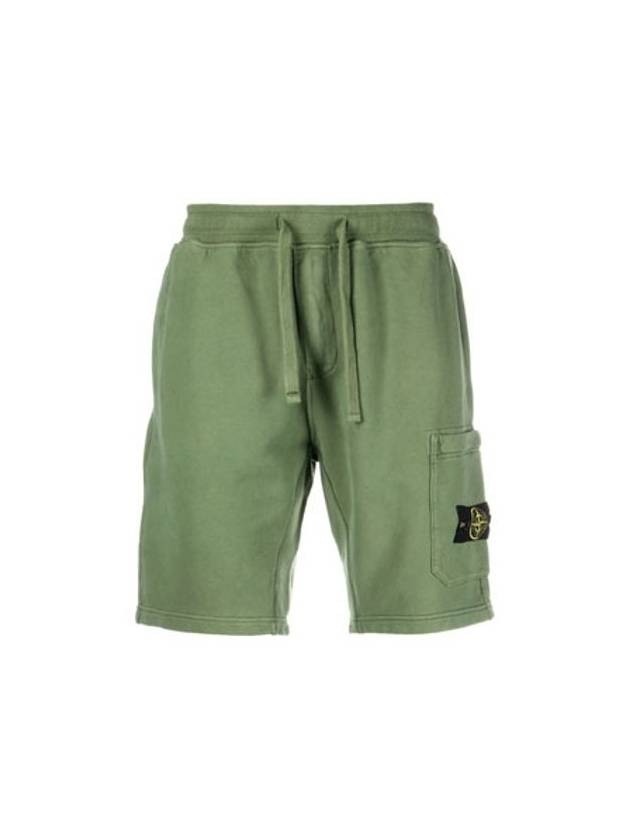 Brushed Cotton Fleece Bermuda Cargo Shorts Olive - STONE ISLAND - BALAAN 1