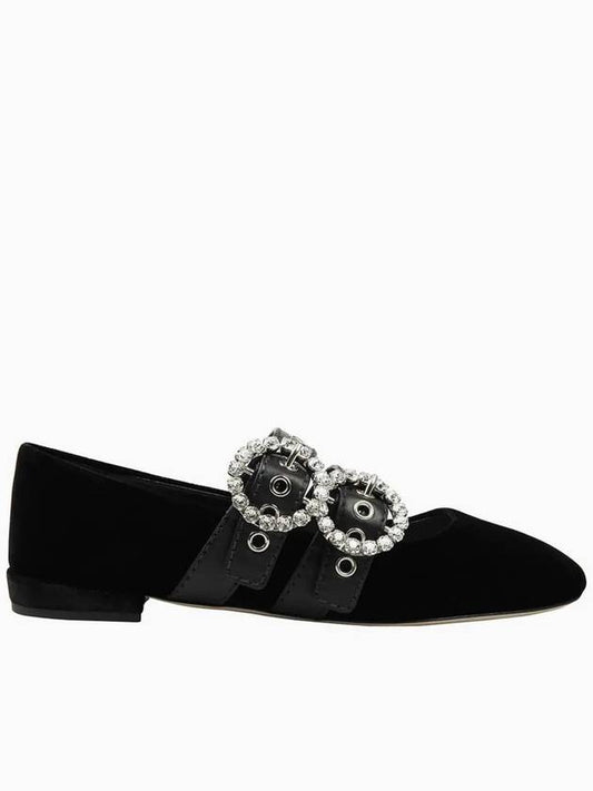 FW ballerina crystal velvet flat shoes black 5F117B3J7D F0002 - MIU MIU - BALAAN 1