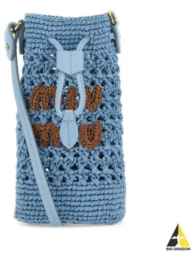 Embroidered Logo Crochet Bucket Bag Light Blue - MIU MIU - BALAAN 2