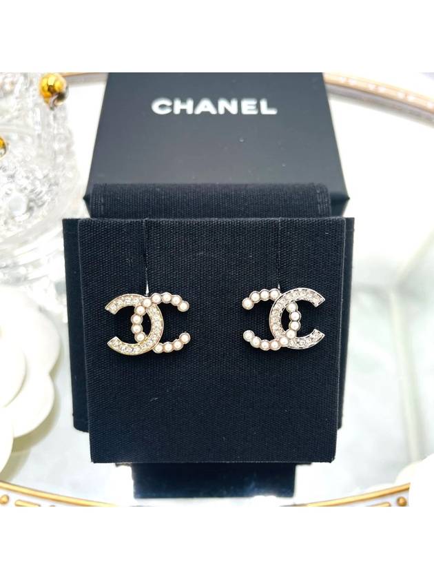 CC Logo Pearl Crystal Earrings Silver - CHANEL - BALAAN 2