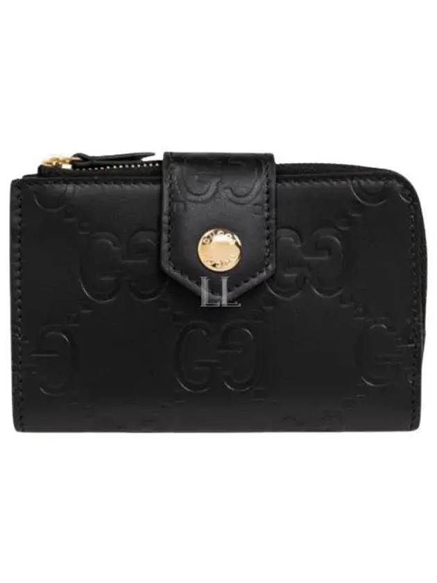 GG Snap Button Leather Medium Card Wallet Black - GUCCI - BALAAN 2