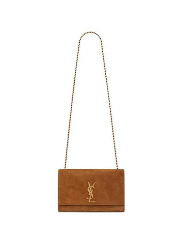 Kate Medium Suede Shoulder Bag Camel - SAINT LAURENT - BALAAN 1