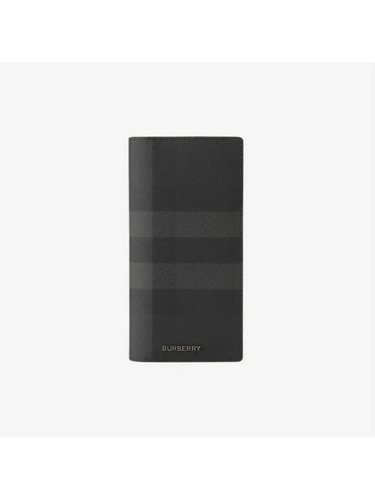 Logo Checked Leather Long Wallet Charcoal - BURBERRY - BALAAN 2