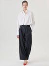 Women's High Waist Diagonal Pin Tuck Striped Wide Pants Black - RS9SEOUL - BALAAN 3